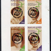 Nagaland 1985 Life & Times of HM Queen Mother imperf set of 4 with Girl Guide 75th Anniversary opt in black unmounted mint