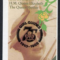 Nagaland 1985 Life & Times of HM Queen Mother imperf souvenir sheet (1ch value) with Girl Guide 75th Anniversary opt in black unmounted mint