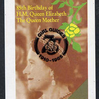 Nagaland 1985 Life & Times of HM Queen Mother imperf deluxe sheet (2ch value) with Girl Guide 75th Anniversary opt in black unmounted mint