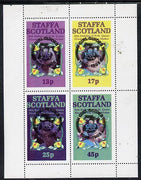 Staffa 1985 Life & Times of HM Queen Mother perf set of 4 with Girl Guide 75th Anniversary opt in black unmounted mint