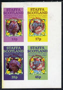 Staffa 1985 Life & Times of HM Queen Mother imperf set of 4 with Girl Guide 75th Anniversary opt in red unmounted mint