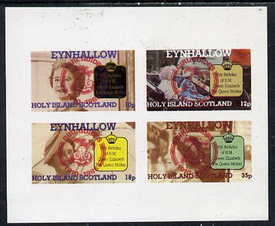 Eynhallow 1985 Life & Times of HM Queen Mother imperf set of 4 with Girl Guide 75th Anniversary opt in red unmounted mint