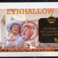 Eynhallow 1985 Life & Times of HM Queen Mother imperf deluxe sheet (£2 value) with Girl Guide 75th Anniversary opt in red unmounted mint