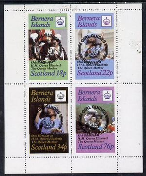 Bernera 1985 Life & Times of HM Queen Mother perf set of 4 with Girl Guide 75th Anniversary opt in black unmounted mint