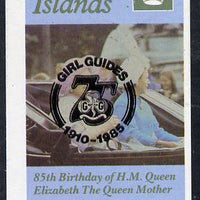 Bernera 1985 Life & Times of HM Queen Mother imperf souvenir sheet (£1 value) with Girl Guide 75th Anniversary opt in black unmounted mint