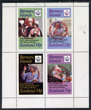 Bernera 1985 Life & Times of HM Queen Mother perf set of 4 with Girl Guide 75th Anniversary opt in red unmounted mint