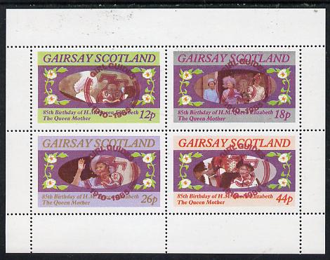 Gairsay 1985 Life & Times of HM Queen Mother perf set of 4 with Girl Guide 75th Anniversary opt in red unmounted mint