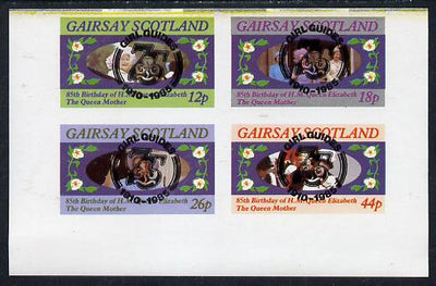 Gairsay 1985 Life & Times of HM Queen Mother imperf set of 4 with Girl Guide 75th Anniversary opt in black unmounted mint