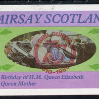 Gairsay 1985 Life & Times of HM Queen Mother imperf souvenir sheet (£1 value) with Girl Guide 75th Anniversary opt in red unmounted mint