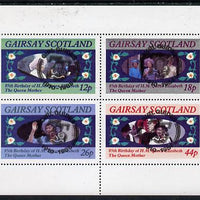 Gairsay 1985 Life & Times of HM Queen Mother perf set of 4 with Girl Guide 75th Anniversary opt in black unmounted mint