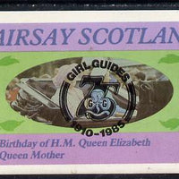 Gairsay 1985 Life & Times of HM Queen Mother imperf souvenir sheet (£1 value) with Girl Guide 75th Anniversary opt in black unmounted mint