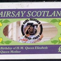 Gairsay 1985 Life & Times of HM Queen Mother imperf deluxe sheet (£2 value) with Girl Guide 75th Anniversary opt in black unmounted mint