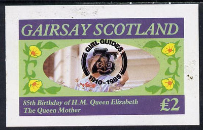 Gairsay 1985 Life & Times of HM Queen Mother imperf deluxe sheet (£2 value) with Girl Guide 75th Anniversary opt in black unmounted mint