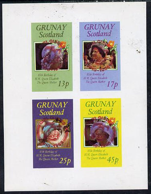 Grunay 1985 Life & Times of HM Queen Mother imperf set of 4 with Girl Guide 75th Anniversary opt in red unmounted mint