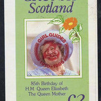 Grunay 1985 Life & Times of HM Queen Mother imperf deluxe sheet (£2 value) with Girl Guide 75th Anniversary opt in red unmounted mint