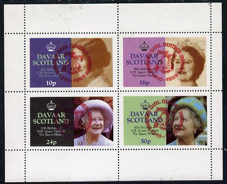 Davaar Island 1985 Life & Times of HM Queen Mother perf set of 4 with Girl Guide 75th Anniversary opt in red unmounted mint