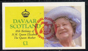 Davaar Island 1985 Life & Times of HM Queen Mother imperf souvenir sheet (£1 value) with Girl Guide 75th Anniversary opt in red unmounted mint