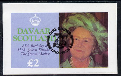 Davaar Island 1985 Life & Times of HM Queen Mother imperf deluxe sheet (£2 value) with Girl Guide 75th Anniversary opt in blackunmounted mint