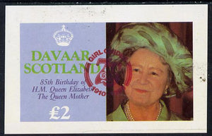 Davaar Island 1985 Life & Times of HM Queen Mother imperf deluxe sheet (£2 value) with Girl Guide 75th Anniversary opt in red unmounted mint