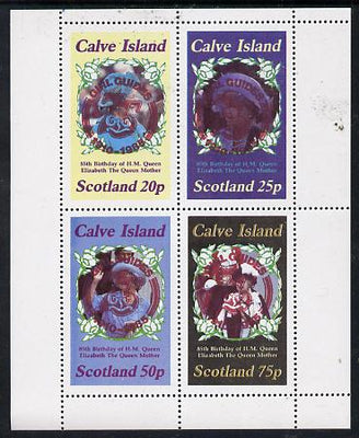 Calve Island 1985 Life & Times of HM Queen Mother perf set of 4 with Girl Guide 75th Anniversary opt in red unmounted mint