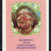 Calve Island 1985 Life & Times of HM Queen Mother imperf souvenir sheet (£1 value) with Girl Guide 75th Anniversary opt in red unmounted mint