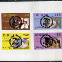 Dhufar 1985 Life & Times of HM Queen Mother imperf set of 4 with Girl Guide 75th Anniversary opt in black unmounted mint