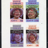 Oman 1985 Life & Times of HM Queen Mother imperf set of 4 with Girl Guide 75th Anniversary opt in red unmounted mint