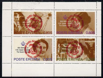 Eritrea 1985 Life & Times of HM Queen Mother perf set of 4 with Girl Guide 75th Anniversary opt in red