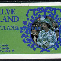 Calve Island 1986 Queen's 60th Birthday imperf deluxe sheet (£2 value with Cub-Scouts in crowd) with AMERIPEX opt in blue unmounted mint