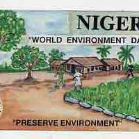 Nigeria 1993 World Environment Day - original hand-painted artwork for 50k value showing small-holding, by unknown artist on board 8.5"x5", endorsed A2