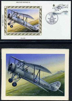 New Zealand 1987 50th Anniversary of Royal New Zealand Air Force - original hand-painted artwork by Gordon G Davies showing Avro 626 (Prefect), as used to illustrate Benham silk first day cover (40c value), mounted on board 5.5" x……Details Below