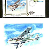 Isle of Man 1984 50th Anniversary of First Air Mail & ICAO Anniversary - original hand-painted artwork by A D Theobald showing Railway Air Services DH 84, as used to illustrate Benham silk first day cover (11p value), mounted on b……Details Below