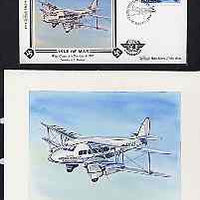 Isle of Man 1984 50th Anniversary of First Air Mail & ICAO Anniversary - original hand-painted artwork by A D Theobald showing West Coast Air Services DH 86, as used to illustrate Benham silk first day cover (13p value), mounted o……Details Below