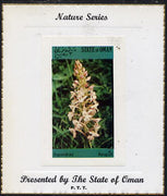 Oman 1973 Orchids imperf souvenir sheet (2R value) mounted on special 'Nature Series' presentation card inscribed 'Presented by the State of Oman'