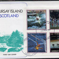 Gairsay 1984 Los Angeles Olympic Games imperf,block of 4 (Canoeing, Archery, Water Polo & Cycling) on cover with first day cancel