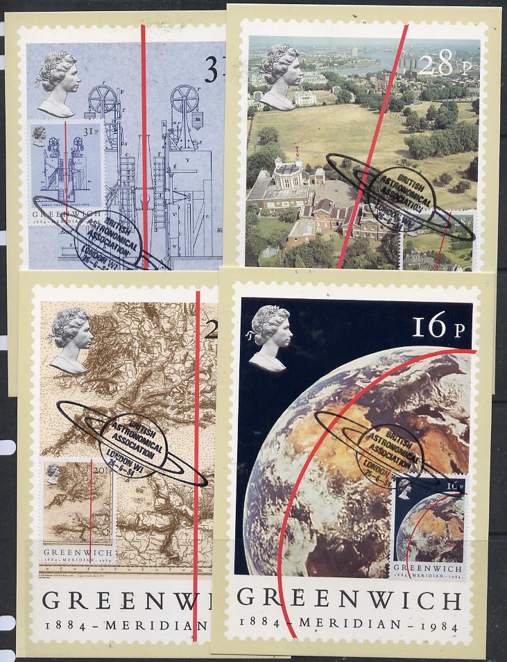 Great Britain 1984 Greenwich Meridian set of 4 PHQ cards with appropriate stamps each very fine used with first day cancels