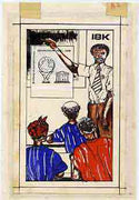 Nigeria 1979 Int Bureau of Education - original hand-painted artwork for 18k value (Adult Education Class) by M Shadare on card 4.5" x 7.5" endorsed B2