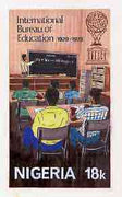 Nigeria 1979 Int Bureau of Education - original hand-painted artwork for 18k value (Adult Education Class) by Austin Ogo Onwudimegwu on card 4" x 7.25" endorsed B5