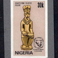 Nigeria 1982 National Museum 30k (Soapstone Seated Figure) imperf machine proof as issued stamp mounted on grey card