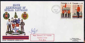 Canada 1976 150th Anniversary of Ottawa illustrated commem cover with,Royal Military College se-tenant pair with special CFPO cancel signed by Maj Gen J H Foster, Engineer in Chief