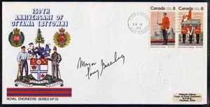 Canada 1976 150th Anniversary of Ottawa illustrated commem cover with,Royal Military College se-tenant pair with special CFPO cancel signed by Mayor of Ottawa and impressed with the Official Seal