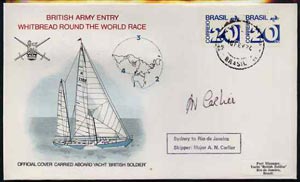 Brazil 1974 British Army Round the World Yacht race cover carried on board 'British Soldier' during stage 3 (Sydney to Rio) bearing 2 x Brazil 20c stamps with Brazil cds cancel signed by Skipper Major A N Carlier