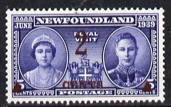 Newfoundland 1939 KG6 Royal Visit 2c on 5c unmounted mint, SG 273