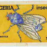 Nigeria 1986 Insects - original hand-painted artwork (unaccepted) essay for 10k value (Bluebottle) on card 8.5" x 5"