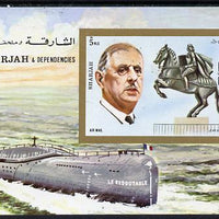 Sharjah 1972 Charles de Gaulle imperf m/sheet (with Statue of Joan of Arc & Le Redoutable Submarine) unmounted mint Mi BL 95