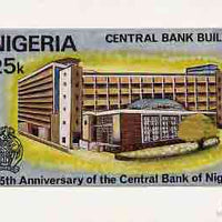 Nigeria 1984 25th Anniversary of Central Bank - original hand-painted artwork for 25k value (showing Central Bank) by unknown artist on card 5" x 8.5" endorsed B3