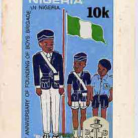 Nigeria 1983 Boys Brigade 75th Anniversary - original hand-painted artwork for 10k value (On Parade with Flag) by unknown artist on card 5" x 8.5"