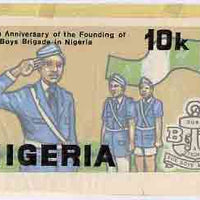 Nigeria 1983 Boys Brigade 75th Anniversary - original hand-painted artwork for 10k value (On Parade with Flag) by Godrick N Osuji on card 8.5"x 5" endorsed A3