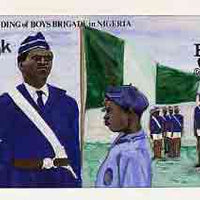 Nigeria 1983 Boys Brigade 75th Anniversary - original hand-painted artwork for 10k value (On Parade with Flag) by unknown artist on card 8.5" x 5" endorsed A5