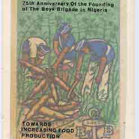 Nigeria 1983 Boys Brigade 75th Anniversary - original hand-painted artwork for 30k value (Harvesting Cassava) by Godrick N Osuji on card 5" x 8.5"